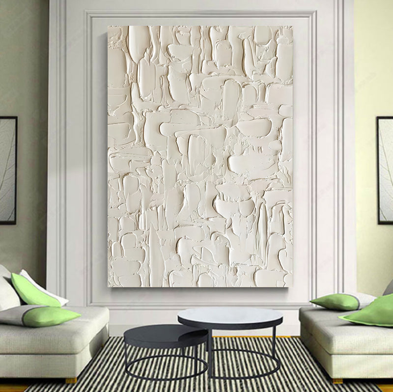 Large White Textured Canvas Painting,white Textured Wall Art