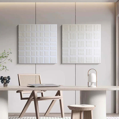 3D White Textured Art Canvas Set of 2 White Minimalist Wall Art White Abstract Oil Painting Set of 2