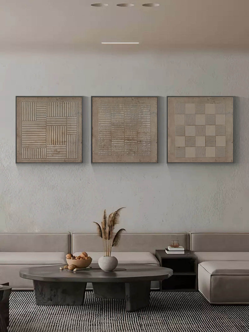 Brown 3D Abstract Art Textured Wall Art Wabi-Sabi Wall Art Minimalist Canvas Painting Set of 3