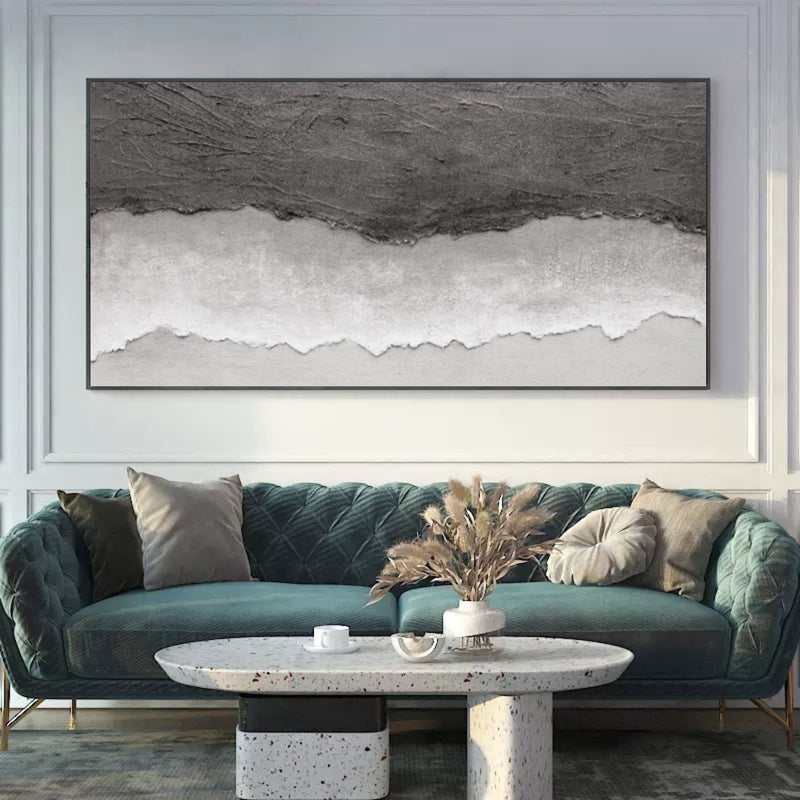Oversized Horizontal Gray 3D Abstract Canvas Art WabiSabi Wall Art Textured Wall decoration Painting