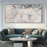 Oversized Horizontal Gray and Beige 3D Abstract Canvas Art Wabi-Sabi Wall Art Textured Wall Painting