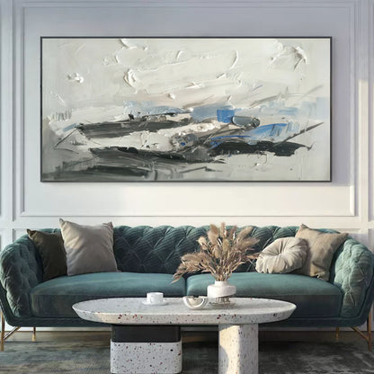 Oversized gray and white 3D abstract art 3D plaster art Textured wall art Plaster painting on canvas