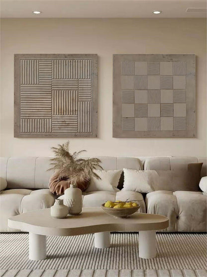 Brown 3D Wabi-Sabi Wall Art Minimalist Art Textured Wall Art Acrylic Canvas Painting Set of 2