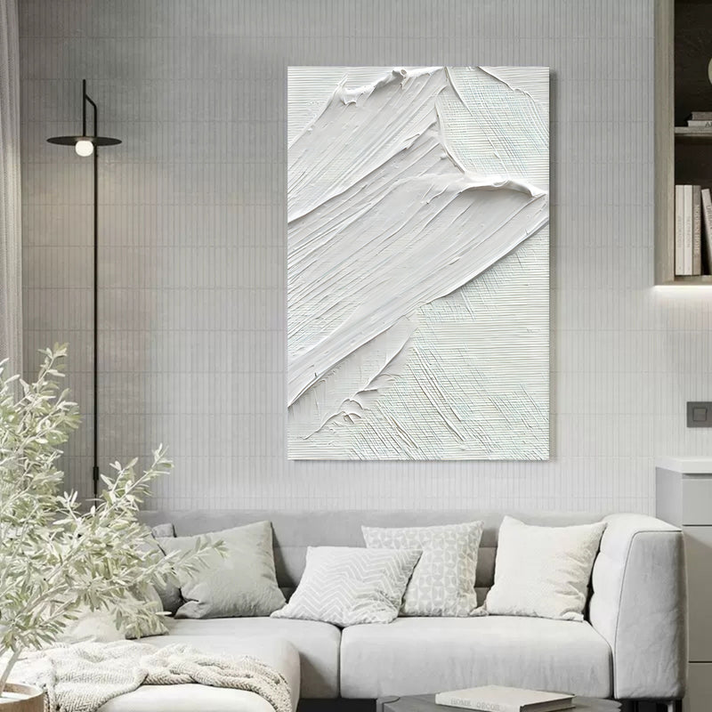Large White 3D Abstract Painting Plaster Wall Art Textured Wall Art Minimalist Canvas Art for sale