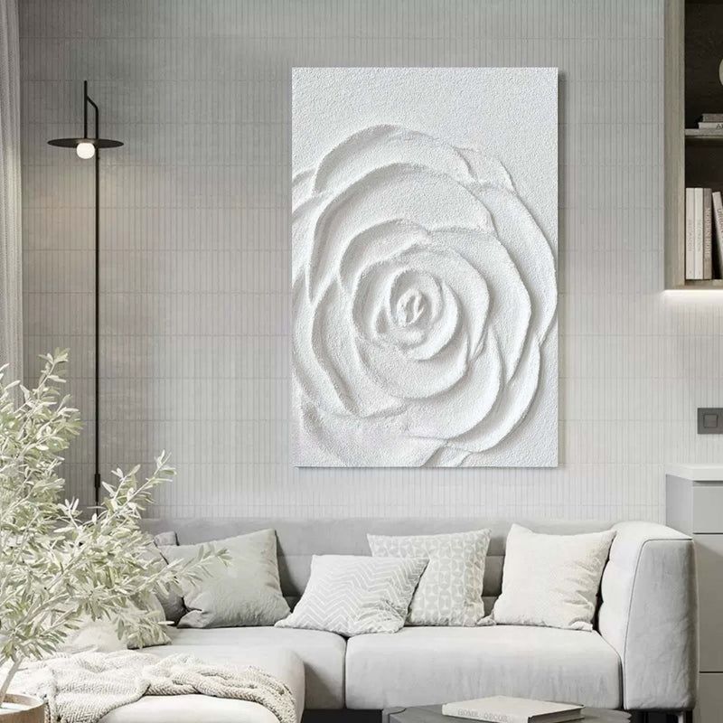 White Flower Plaster Art 3D Plaster Art Plaster Wall Art Plaster Painting On Canvas For Sale