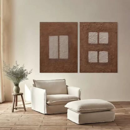 Brown 3D Abstract Art on Canvas WabiSabi Wall Art Textured Wall Art Minimalist Painting Set of 2