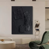 Large Black 3D Abstract Art Wabi-Sabi Wall Art Textured Wall Art Minimalist Canvas Paintings
