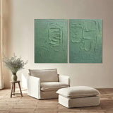 Large Green 3D Abstract Art Set of 2 Plaster Wall Art on Canvas Set of 2 Textured Wall Art Set of 2