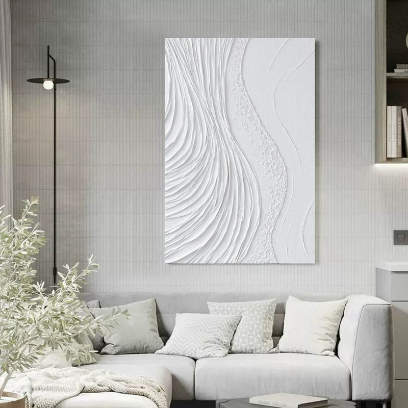 Large White 3D Abstract Art Textured Wall Art Plaster Wall Art Minimalist Art Wall Decor Painting