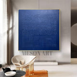 Blue 3D Abstract Painting Blue Textured Wall Art Blue Minimalist Abstract Canvas Art 3D Plaster Art