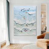 The Beach Joys Ocean Art Hand Painted Extra Large Heavy Textured Acrylic painting Plaster Wall Art