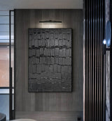 Large Black 3D Abstract Art Textured Wall Art Plaster Wall Art Minimalist Art Wall Decor Paintings