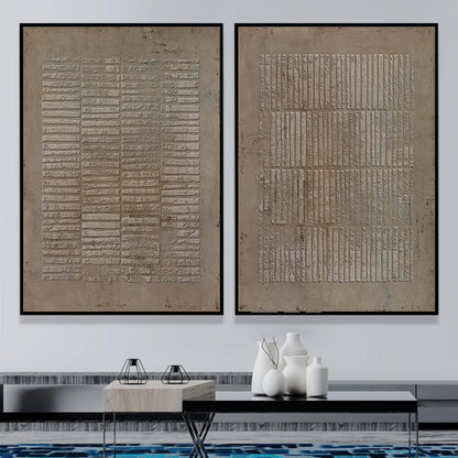 Large Brown 3D Abstract Art Wabi-Sabi Wall Art Textured Wall Art Minimalist Canvas Painting Set of 2