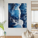 3D Blue Sea Painting On Canvas Textured Wall Art Plaster Wall Art Acrylic Painting Wall Decor Ideas