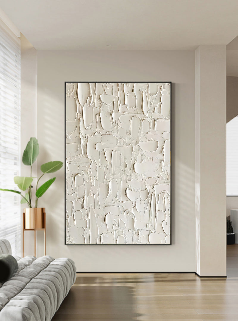 Large Beige 3D Abstract Painting Textured Wall Art Plaster Wall Art Knife Acrylic Canvas Painting