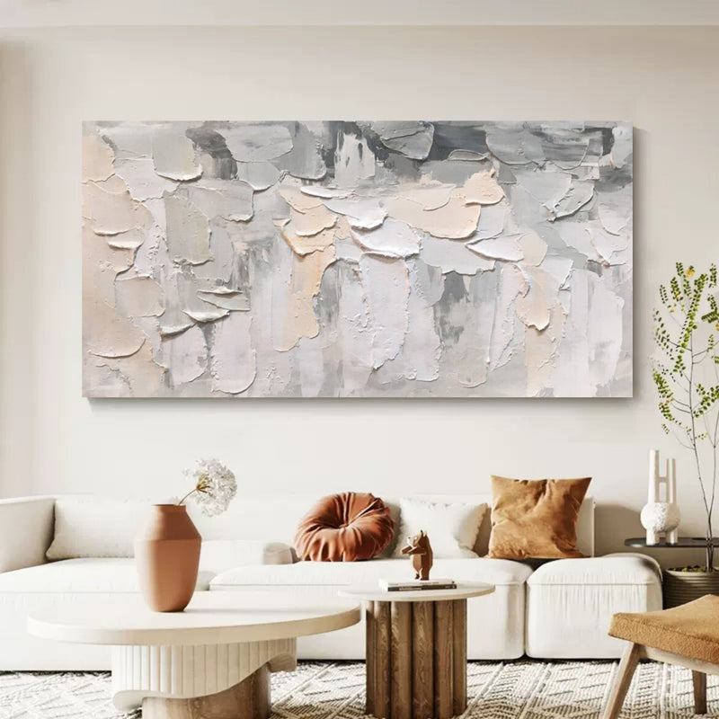 Oversized Horizontal Gray and Beige 3D Abstract Canvas Art Wabi-Sabi Wall Art Textured Wall Painting