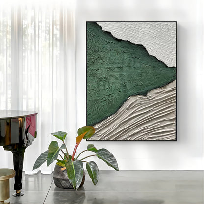 White and Green 3D Minimalist Abstract Painting Plaster Artwork on Canvas 3d Textured Wall Art