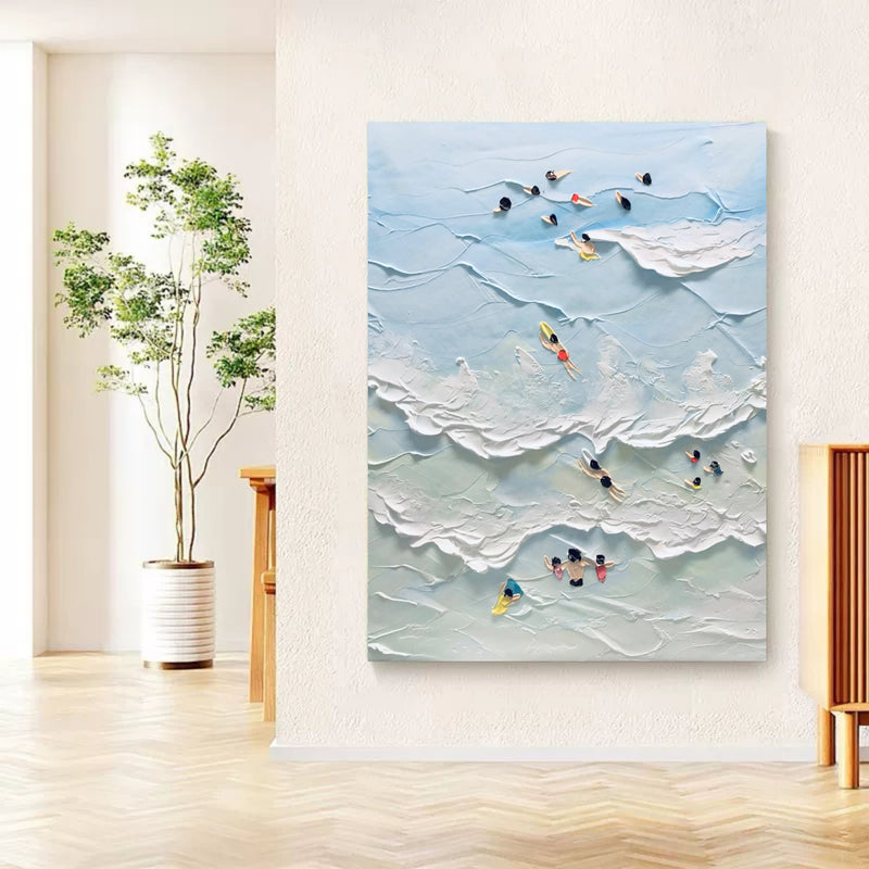 The Beach Joys Ocean Art Hand Painted Extra Large Heavy Textured Acrylic painting Plaster Wall Art