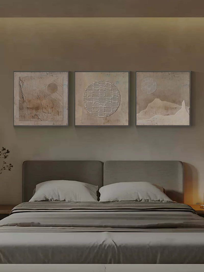Brown 3D Abstract Art On Canvas Textured Wall Art Wabi-Sabi Wall Art Minimalist Paintings Set of 3