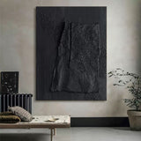 Large Black 3D Minimalist Art on Canvas Wabi-Sabi Wall Art Textured Wall Art Abstract Painting