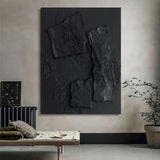 Large Black 3D Abstract Art Wabi-Sabi Wall Art Textured Wall Art Minimalist Canvas Paintings