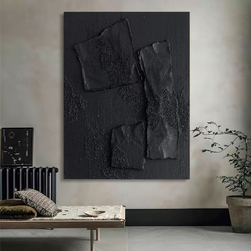 Large Black 3D Abstract Art Wabi-Sabi Wall Art Textured Wall Art Minimalist Canvas Paintings
