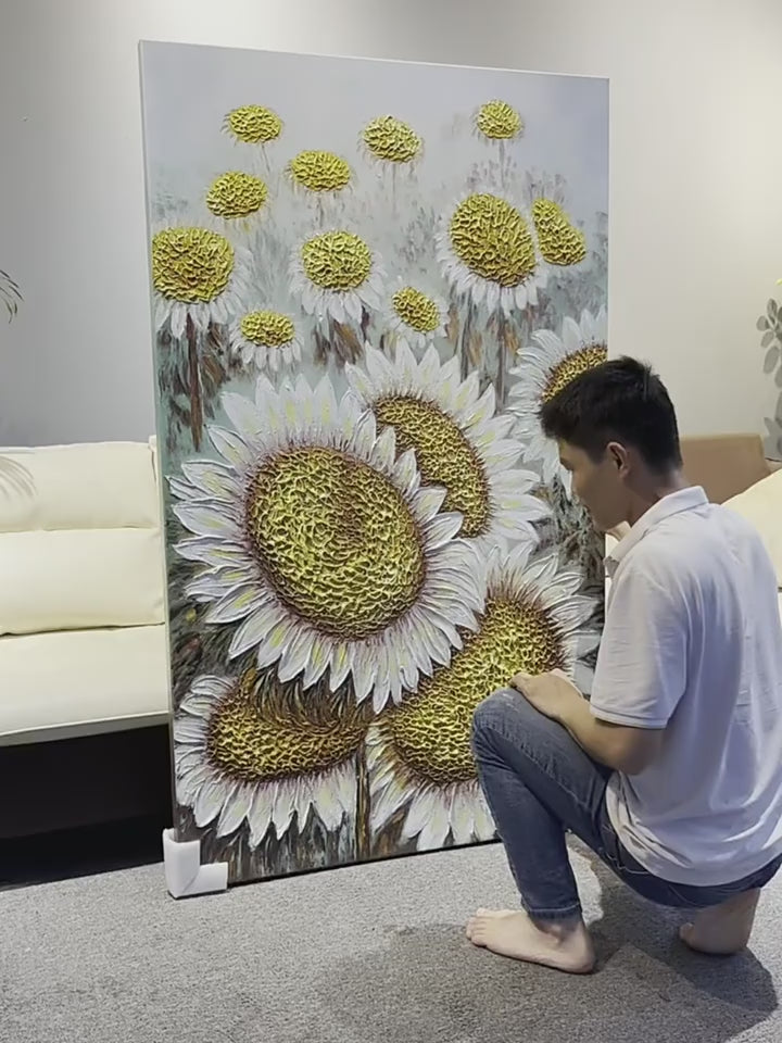 Sunflower Textured Acrylic Painting 3D Sunflower Wall Art Large Sunflower Home Decor