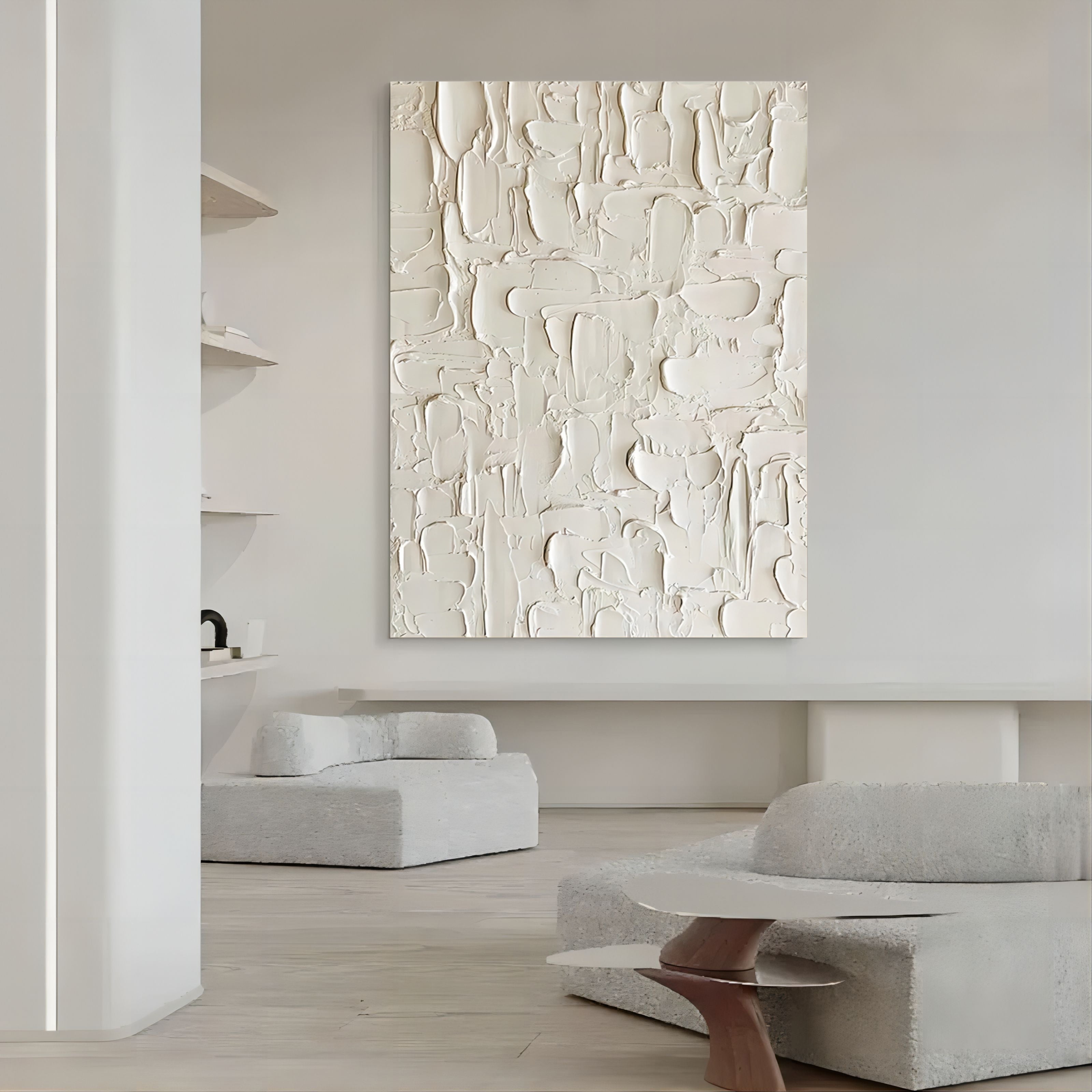 Large Beige 3D Abstract Painting Textured Wall Art Plaster Wall Art Knife Acrylic Canvas Painting