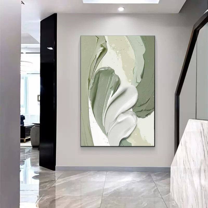 Large Green 3D Abstract Art On Canvas Plaster Wall Art Textured Wall Art Green Wall Decor Painting