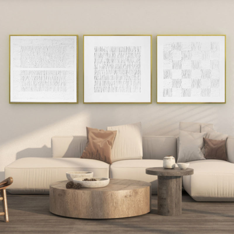 White 3D abstract painting set of 3 White textured abstract wall art set of 3 White plaster art on canvas set of 3