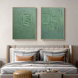 Large Green 3D Abstract Art Set of 2 Plaster Wall Art on Canvas Set of 2 Textured Wall Art Set of 2
