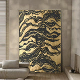 Gold and black Abstract Oil Painting Gold 3D Textured Acrylic Canvas Art Large luxury home decoration painting