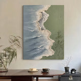 White and Green Beach Ocean Waves 3D Texture Painting Wabi-Sabi Wall Art Large Landscape Canvas Art