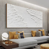 Large 3D White Abstract Art Minimalist Texture Wall Painting White Plaster Art On Canvas For Sale