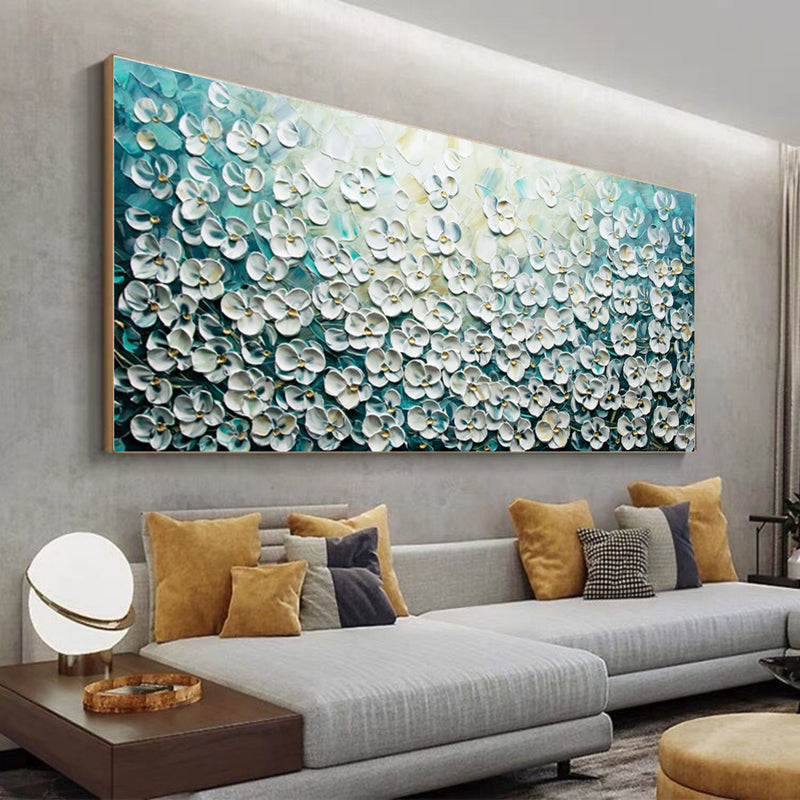 Panoramic 3D Flower Oil Painting Large Living Room Flower Textured Wall Art Flower Plaster Art