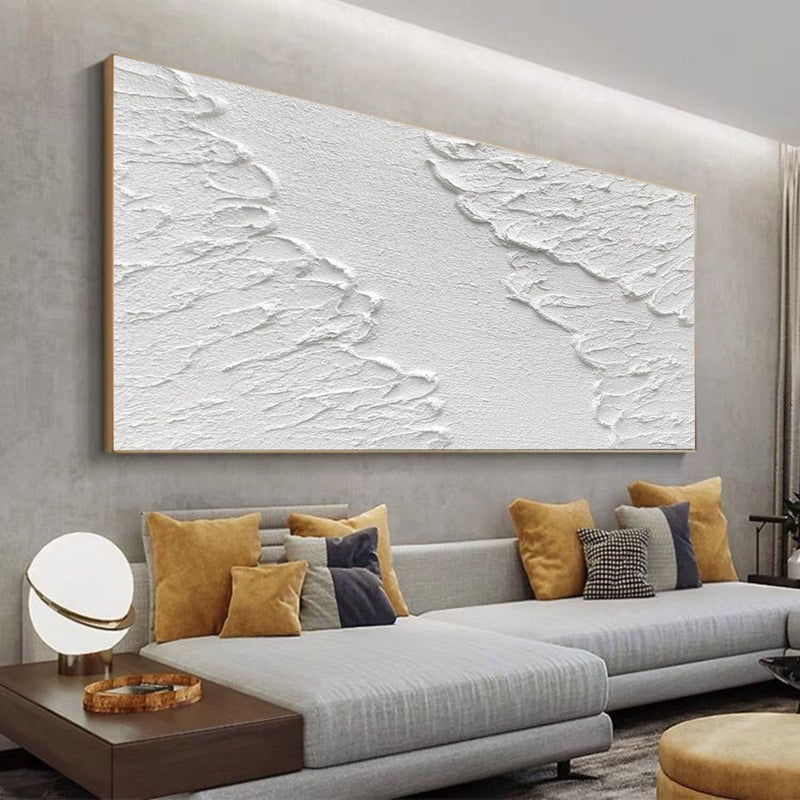Large 3D White Abstract Art Minimalist Texture Wall Painting White Plaster Art On Canvas For Sale