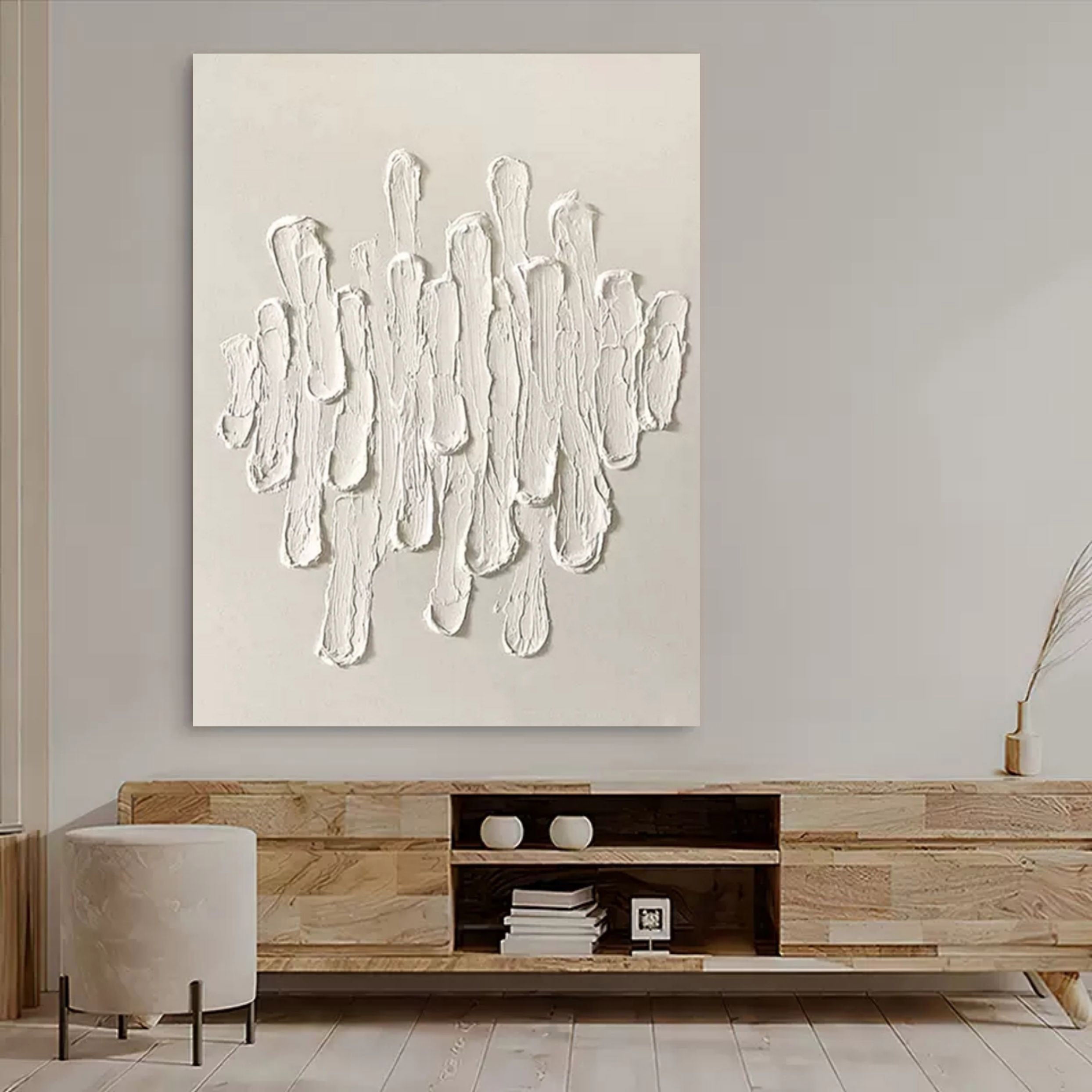 Large Beige 3D Minimalist Canvas Art Beige Abstract Painting 3D Plaster Art Knife Acrylic Painting