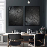 Black 3D minimalist abstract art set of 2 Black textured wall painting set of 2 3D plaster art on canvas set of 2