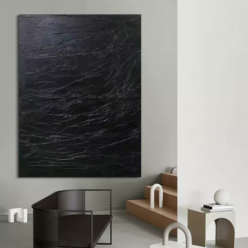 Large black 3D minimal art on canvas Textured wall art Black minimalist abstract painting Modern wall decor