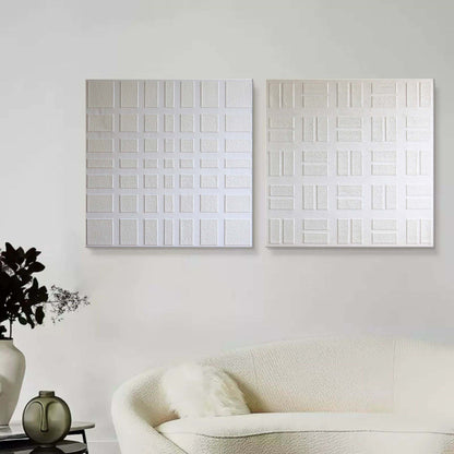 3D White Textured Art Canvas Set of 2 White Minimalist Wall Art White Abstract Oil Painting Set of 2