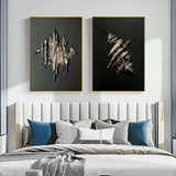 Large Black and Gold 3D Abstract Art Textured Wall Art Plaster Wall Art Minimalist Painting Set of 2