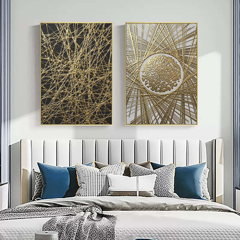 Gold 3D Abstract Canvas Art Set of 2 Gold Textured Acrylic Painting Set of 2 Luxury Living Room Wall Decor