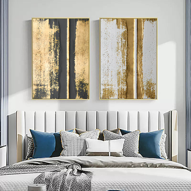 Gold 3D Abstract Painting Set of 2 Gold Texture Wall Art Minimalist Canvas Painting Luxury Home Hanging Painting