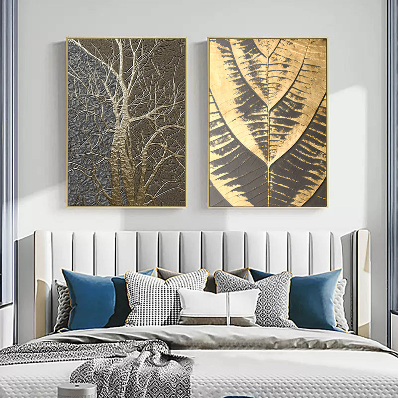 Set of 2 Gold 3D Abstract Painting Gold Texture Wall Art Gold Abstract Oil Painting Light Luxury Home Decoration Wall Painting Set of 2