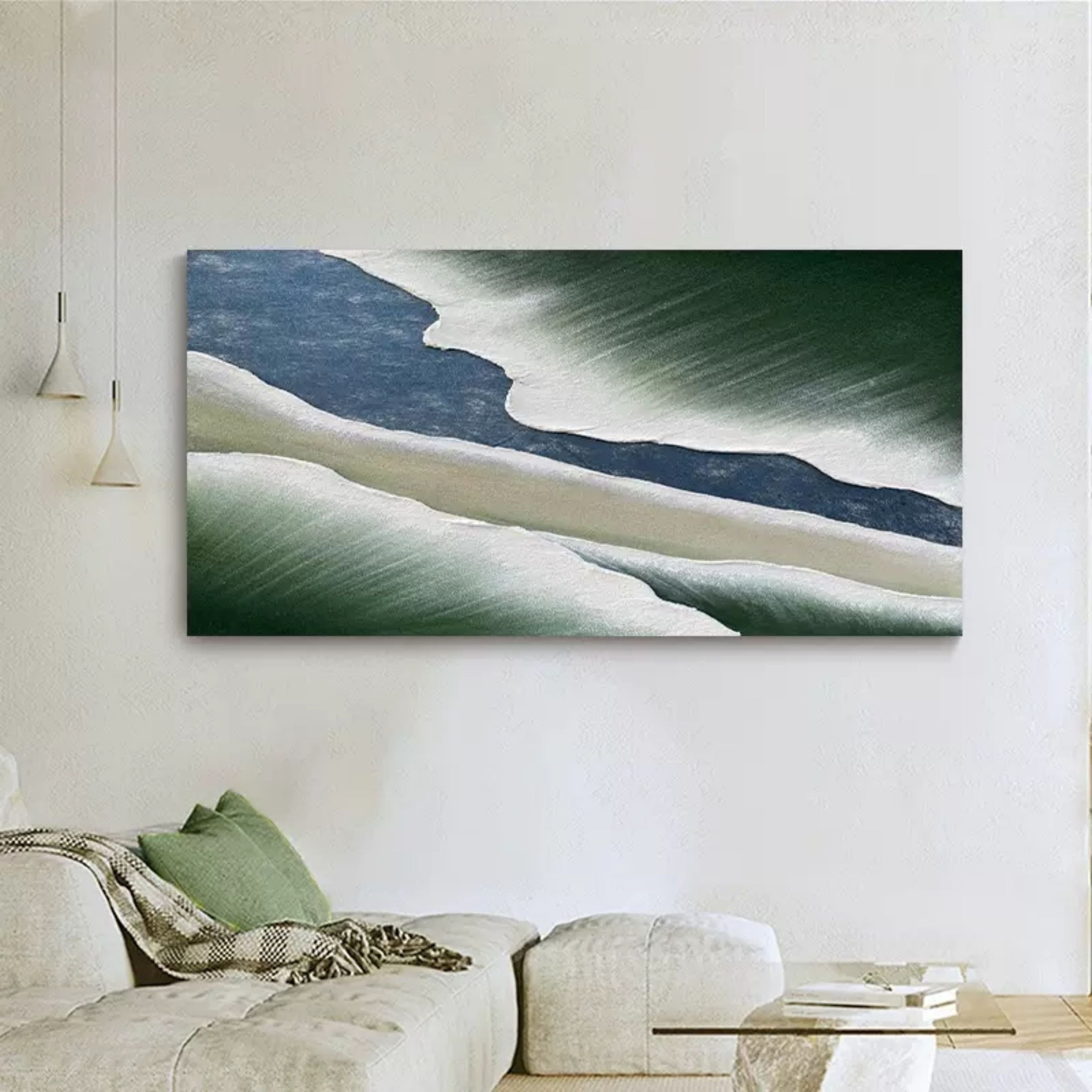 Large Green and White 3D Textured Abstract Painting Large 3D Textured Wall Art 3D Plaster Art