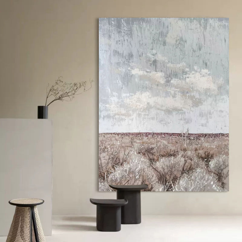 Large Gray 3D Abstract Painting Wabi-Sabi Wall Art Mixed Media Art Gray Textured Wall Decor Painting