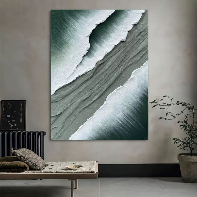 Large 3D Plaster Abstract Art White and Green 3D Abstract Painting White and Green Textured Wall Art