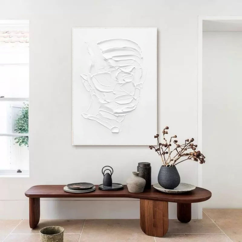 BIG White 3D Abstract Art 3D Plaster Art On Canvas White Textured Wall Art White Minimalist Painting