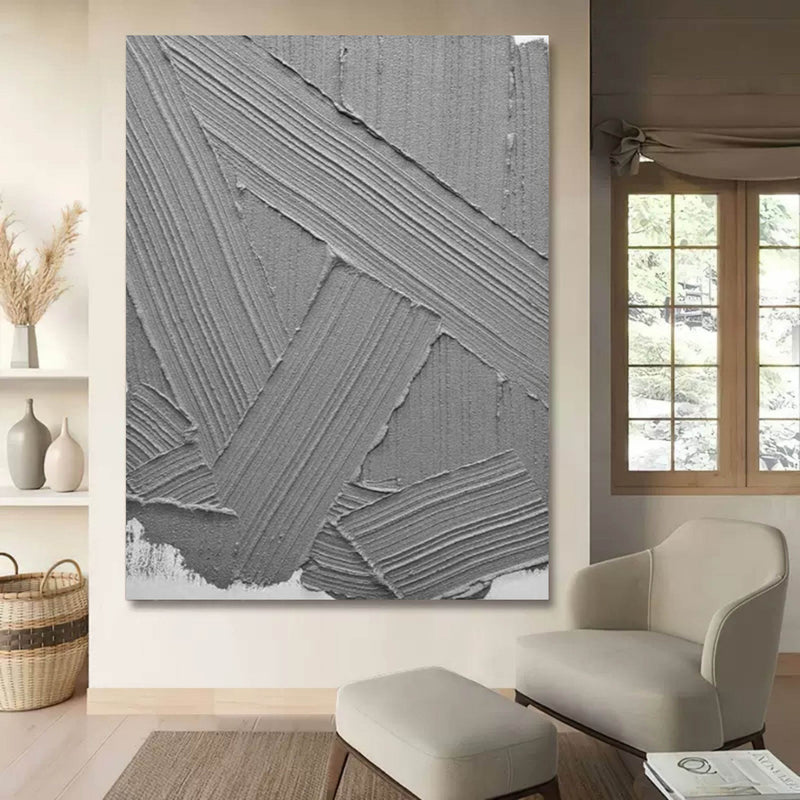 Large Gray 3D Abstract Art Gray 3D Plaster Art Textured Wall Art Gray Minimalist Wall Decor Painting