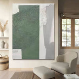 Large Gray and Green 3D Minimalist Canvas Art WabiSabi Wall Art Textured Wall Decor Hanging Painting